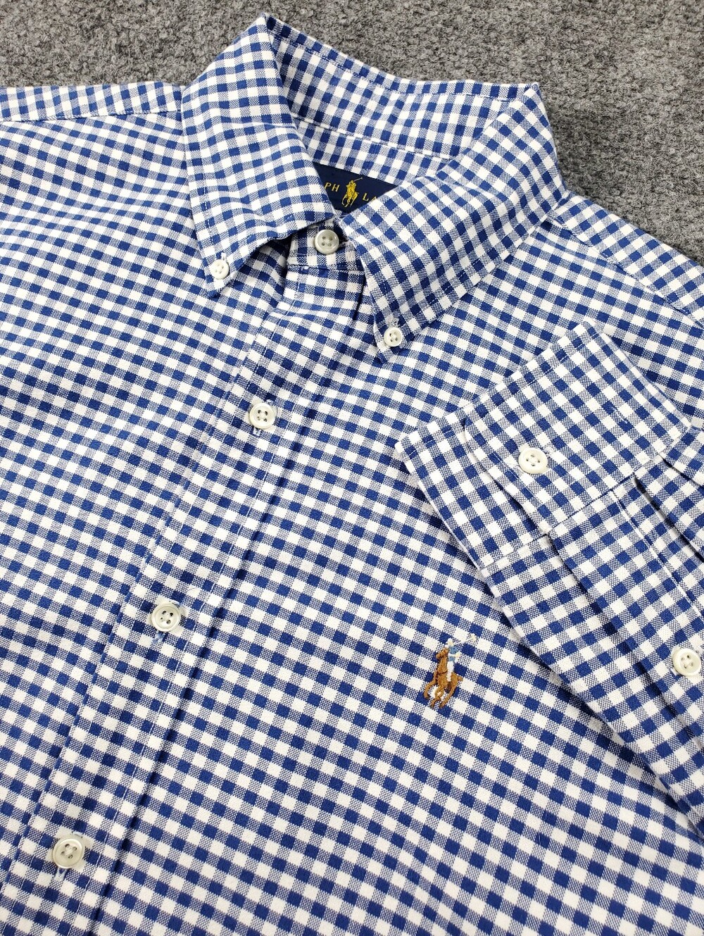 Ralph Lauren Oxford Shirt Mens Small Flesh Pony Gingham Check Button Down Blue